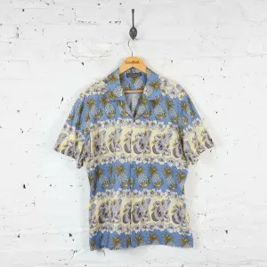 Pineapples Ukulele Hawaiian Shirt - Blue/Beige - L