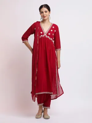 Pink Embroidered Georgette Kurta Set With Dupatta