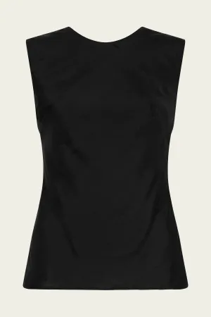 Pinstripe Silk Top in Black