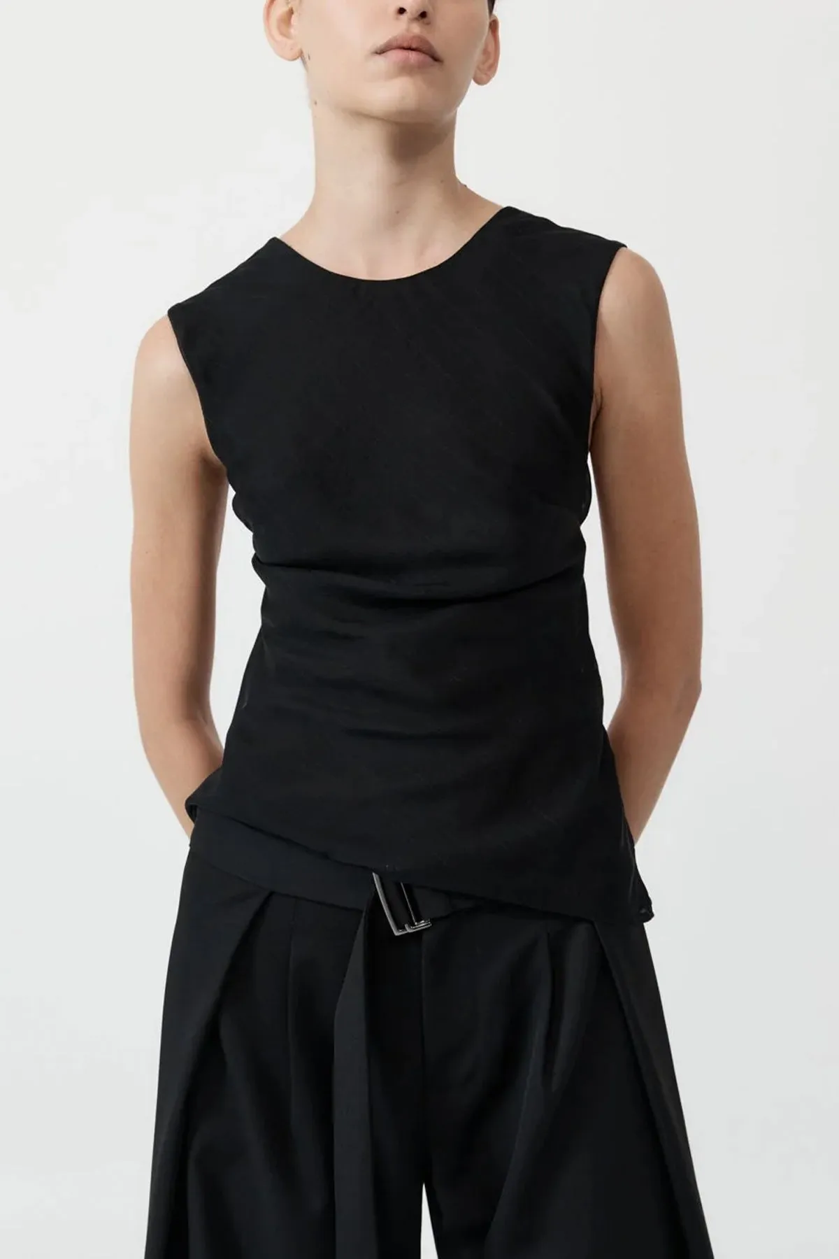 Pinstripe Silk Top in Black
