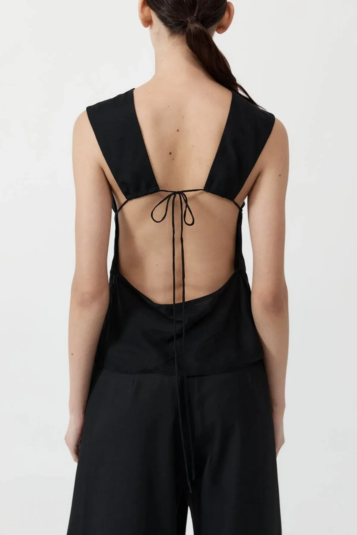 Pinstripe Silk Top in Black