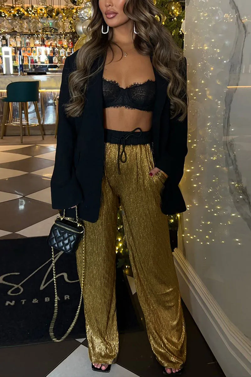 PJ0504 Pleats Glitter Long Pants