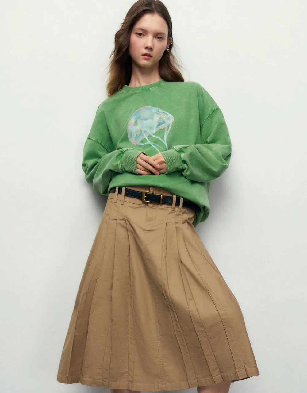 Pleated Midi A-Line Skirt