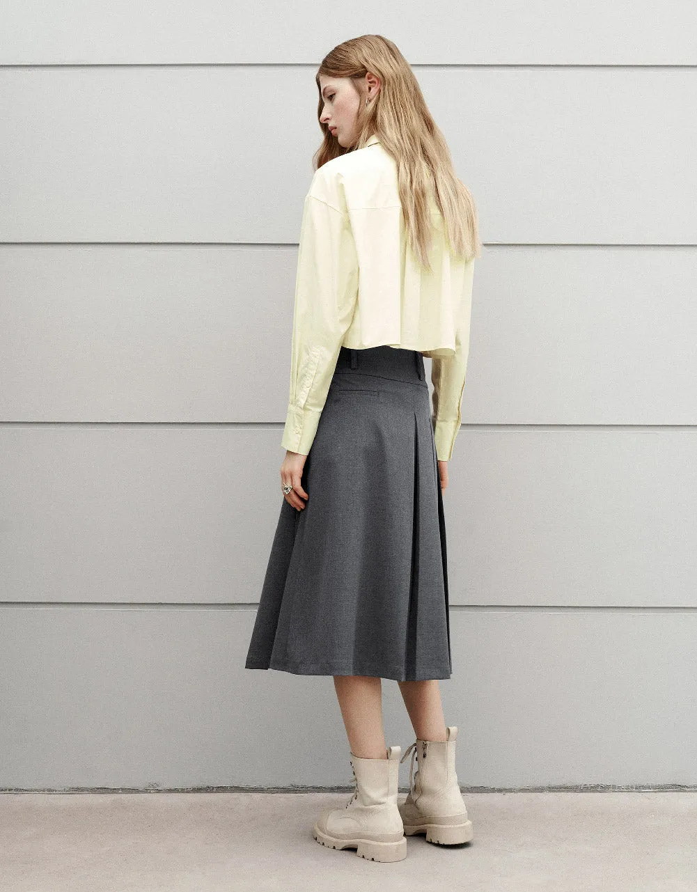 Pleated Midi A-Line Skirt