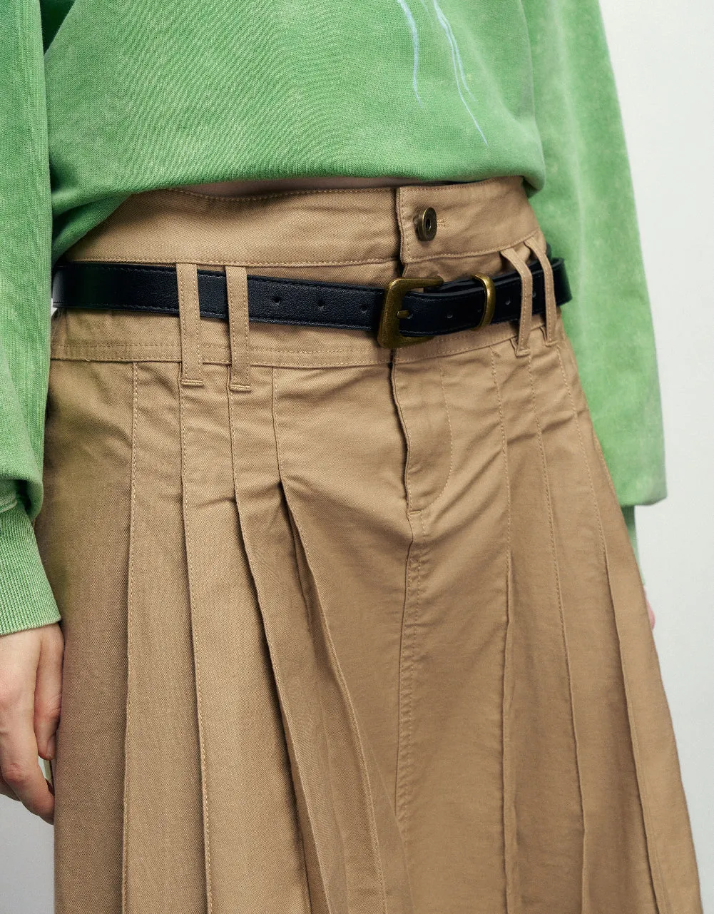 Pleated Midi A-Line Skirt