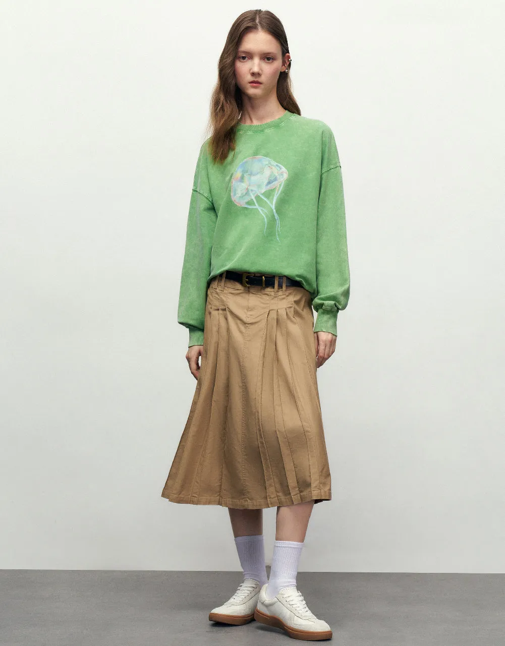 Pleated Midi A-Line Skirt