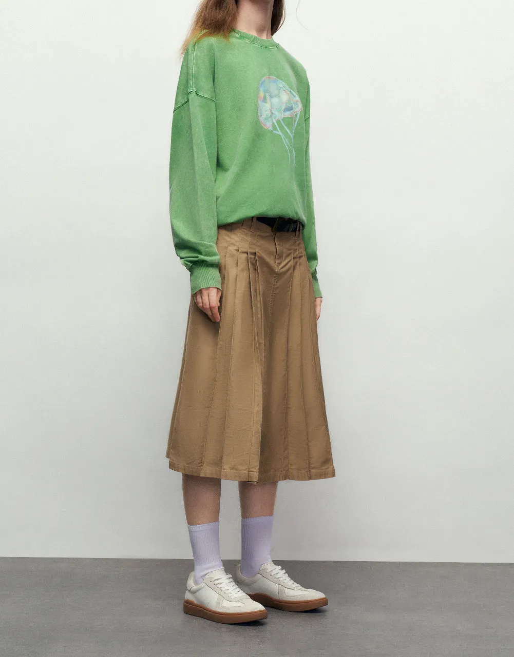 Pleated Midi A-Line Skirt