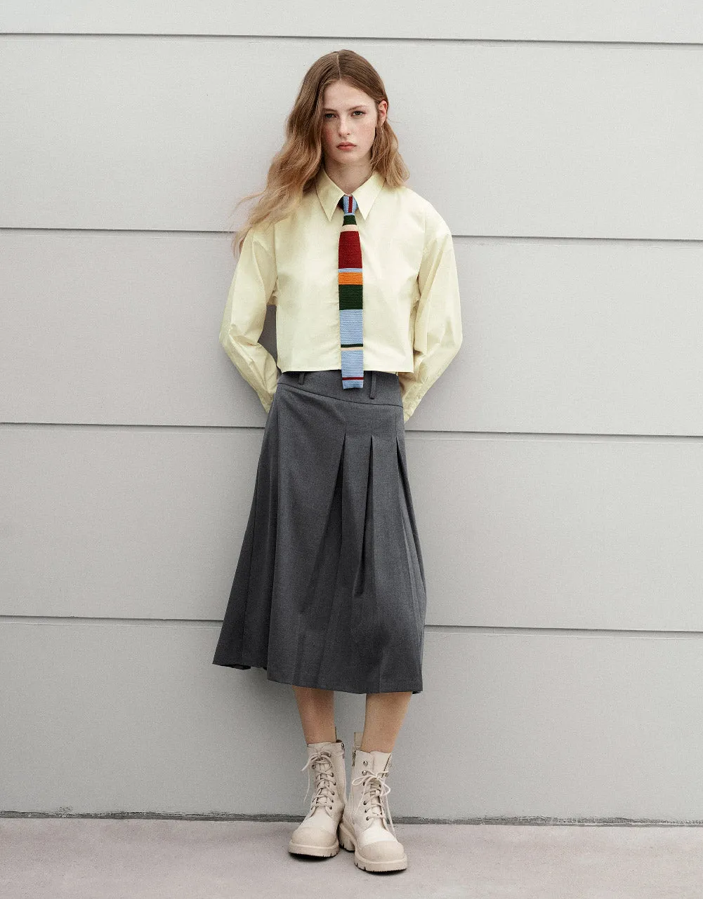 Pleated Midi A-Line Skirt