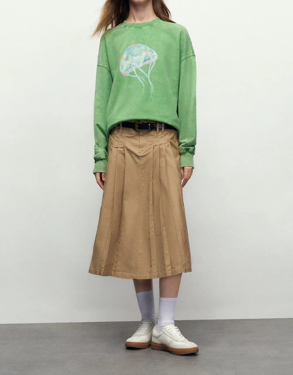 Pleated Midi A-Line Skirt