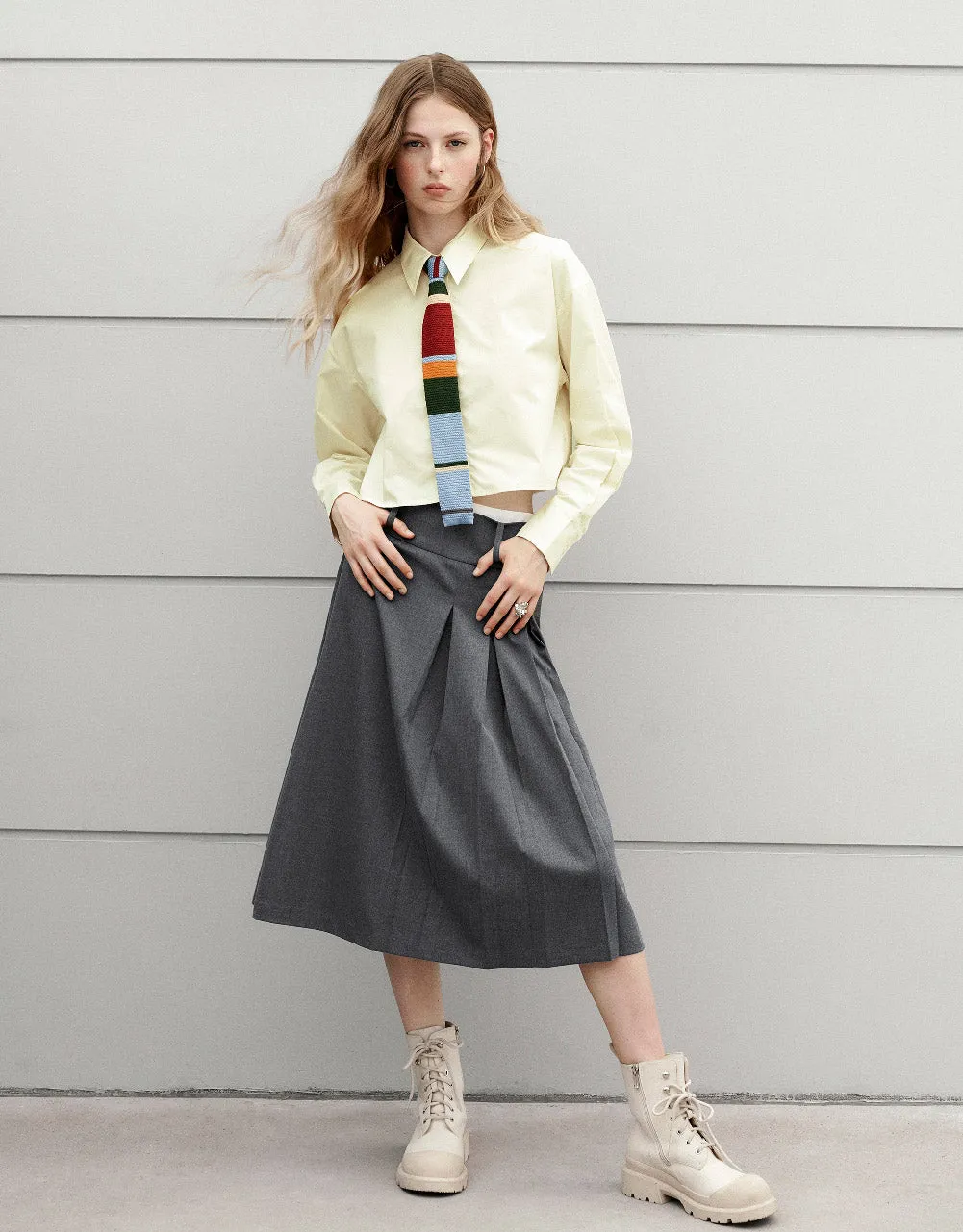 Pleated Midi A-Line Skirt