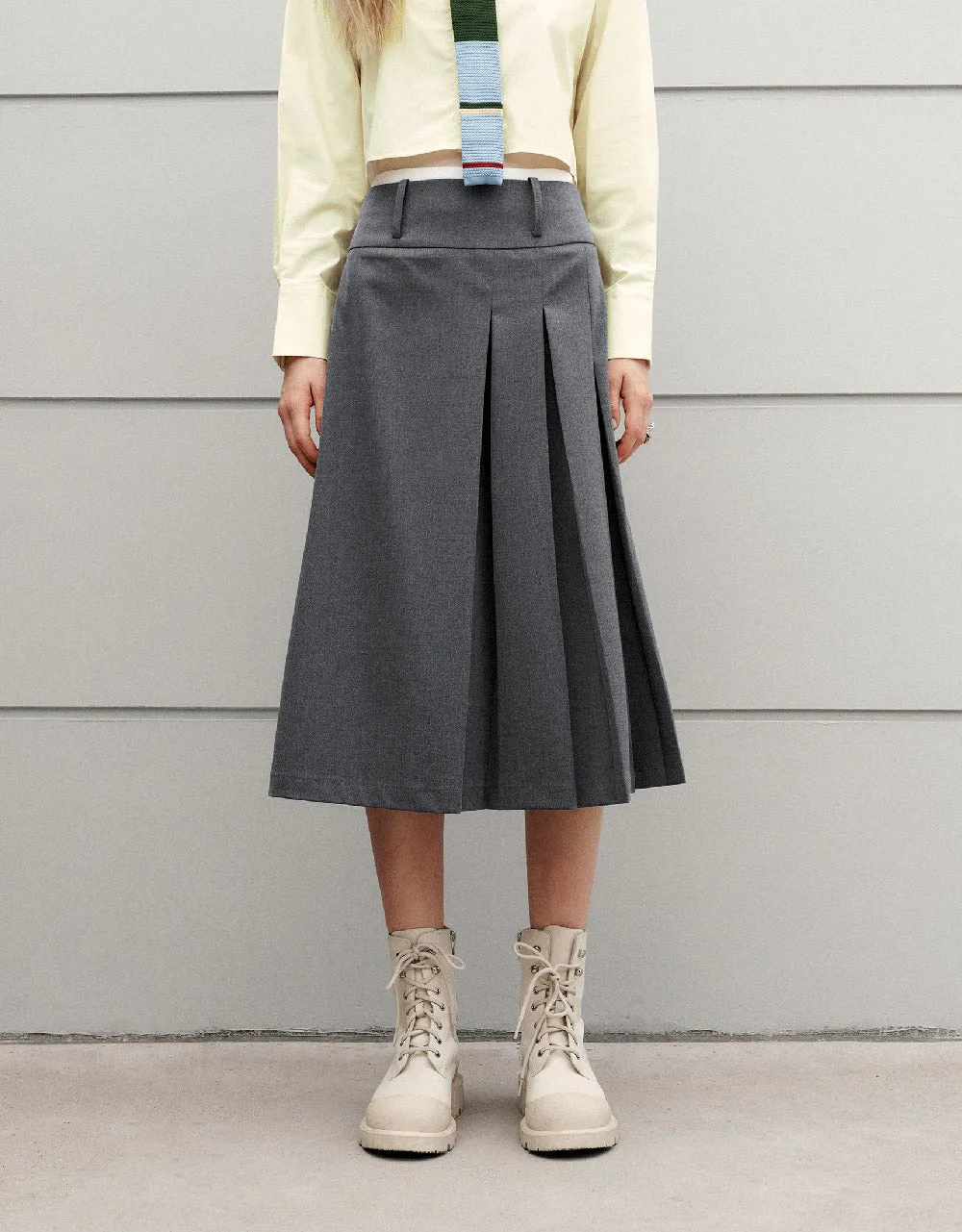 Pleated Midi A-Line Skirt