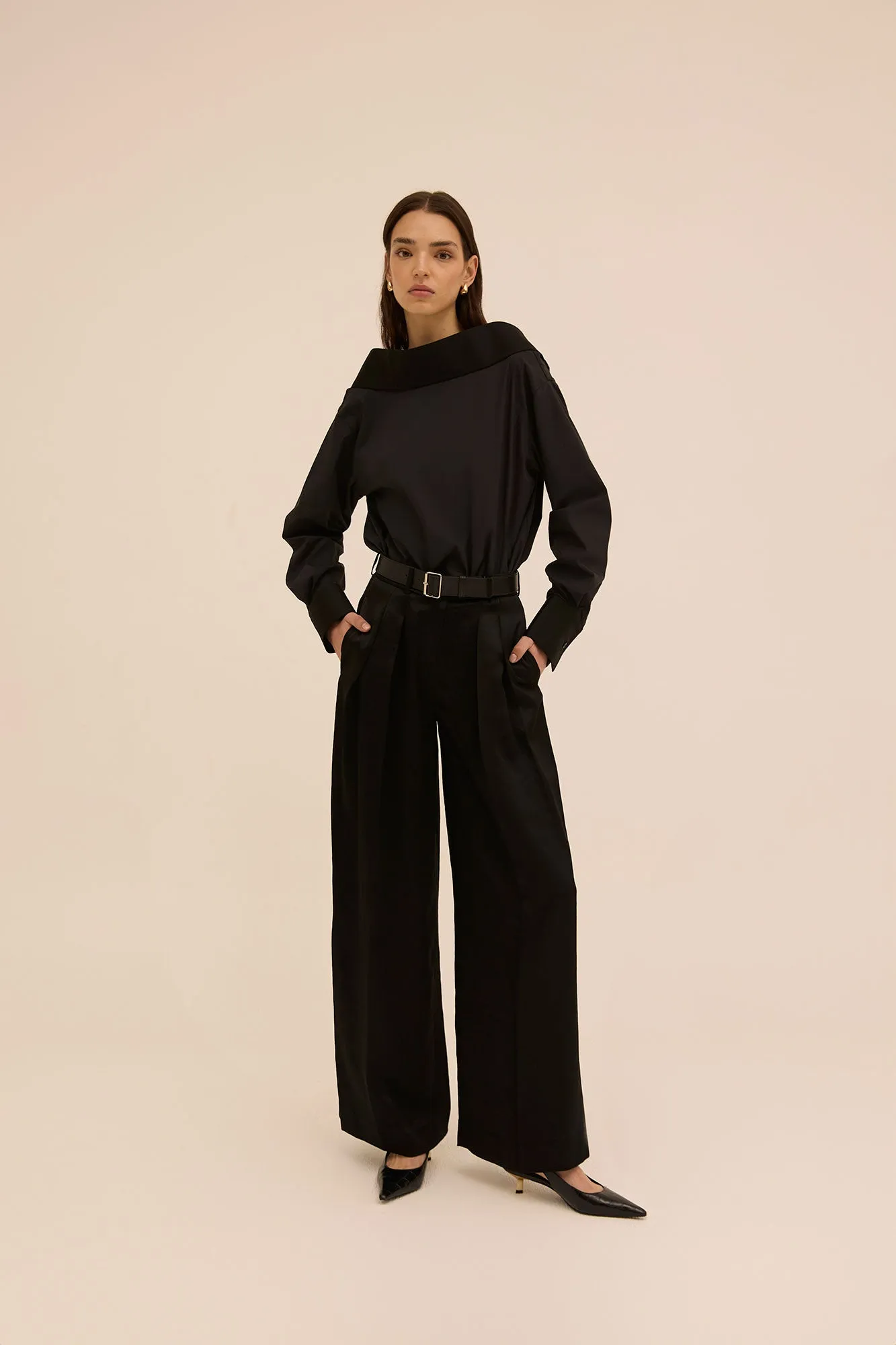 Pleated Wide Leg Trouser