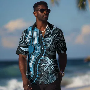 Polynesia Mixed African Dashiki Hawaiian Shirt Afro-pacific Culture - Blue LT9