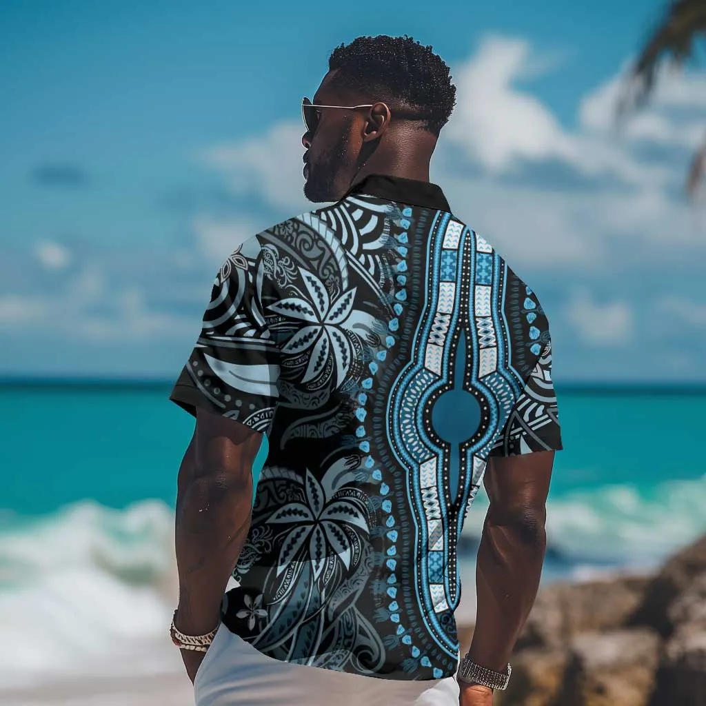 Polynesia Mixed African Dashiki Hawaiian Shirt Afro-pacific Culture - Blue LT9