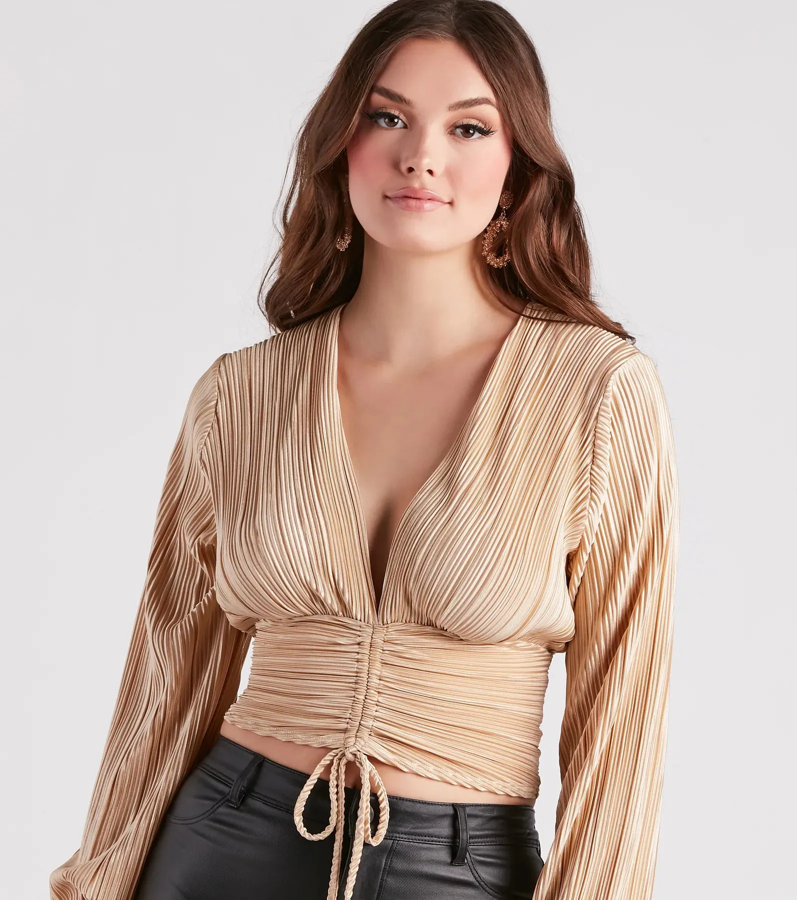 Posh And Pleated Long Sleeve Crop Top