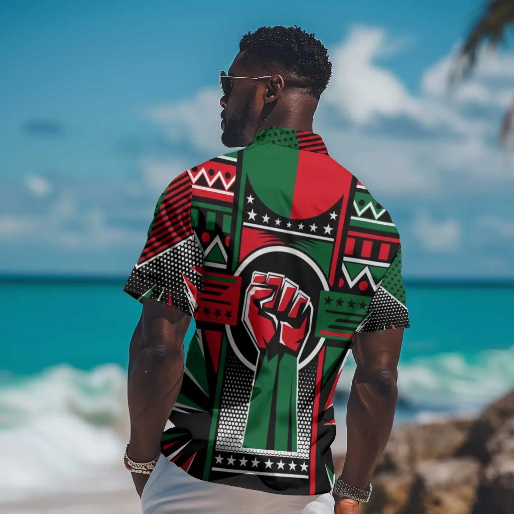 Power Fist And Patterns In Pan African Hawaiian Shirt DT02