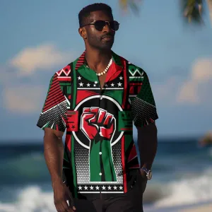Power Fist And Patterns In Pan African Hawaiian Shirt DT02