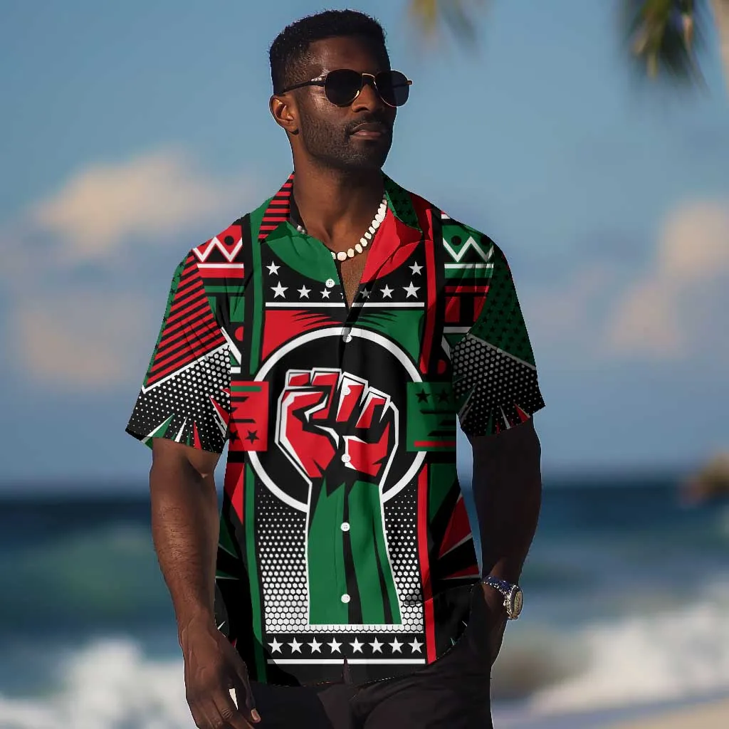 Power Fist And Patterns In Pan African Hawaiian Shirt DT02