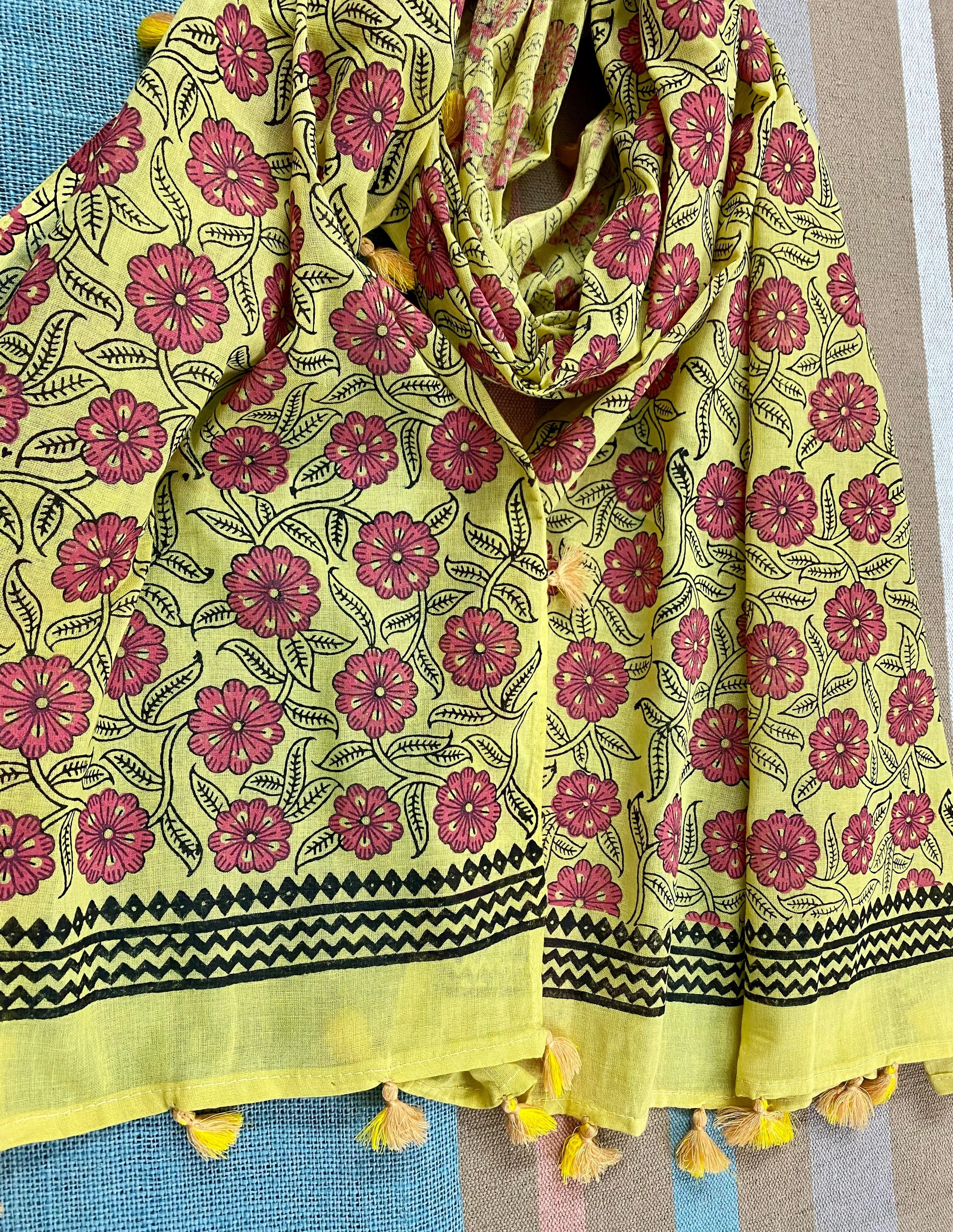 Pretty Pink Garden Block Printed Muslin Scarf