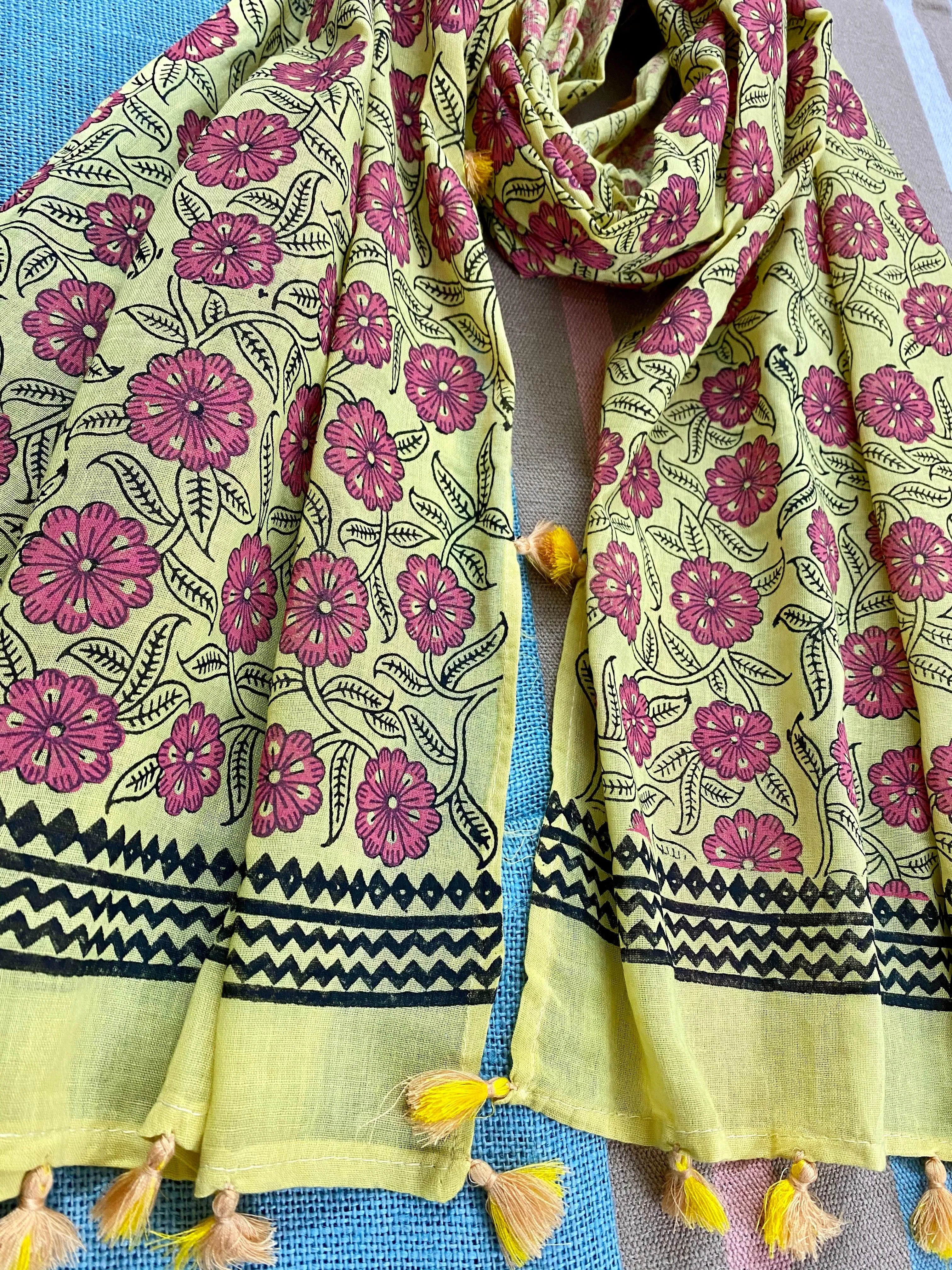Pretty Pink Garden Block Printed Muslin Scarf