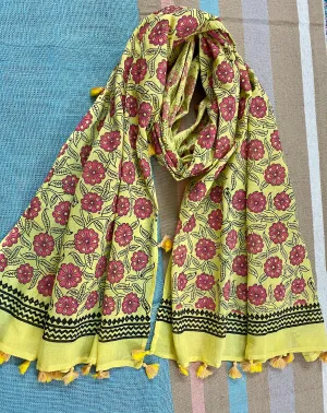 Pretty Pink Garden Block Printed Muslin Scarf