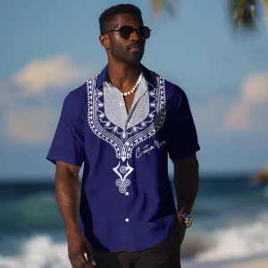 Printed Dashiki African Hawaiian Shirt Blue DT02