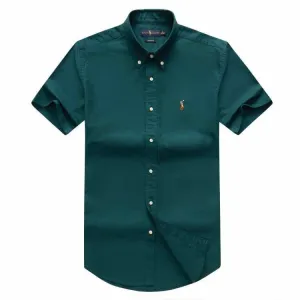 PRL Custom Fit Short Sleeve Button Down Oxford Shirt- Green