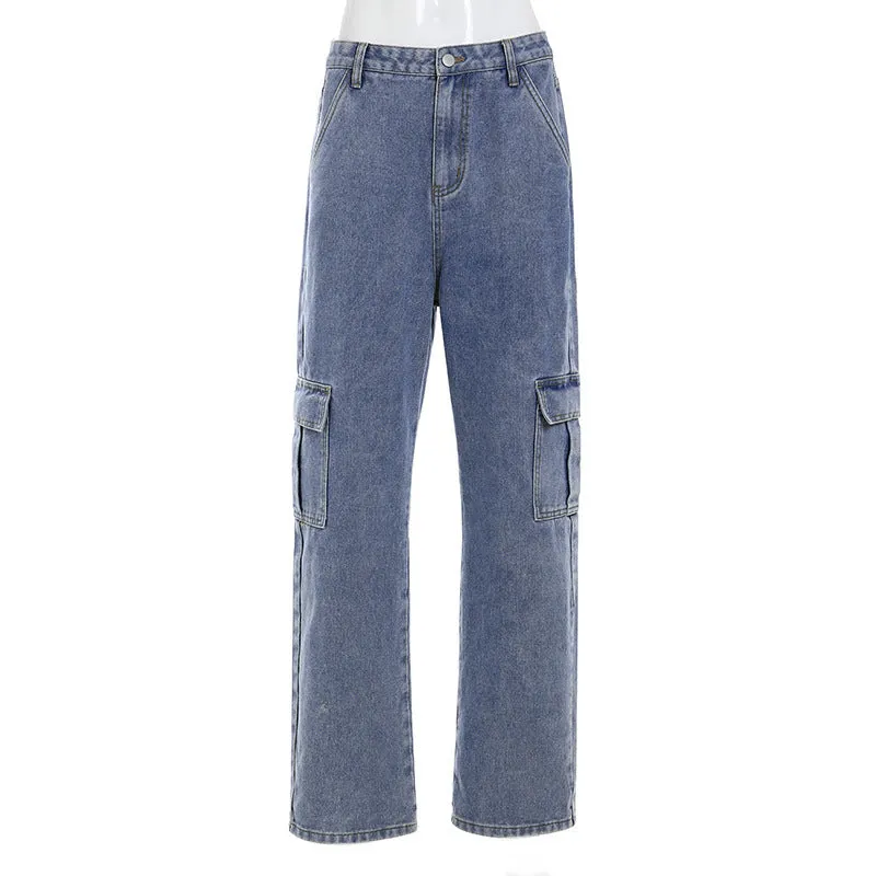 "HIGH WAIST BIG POCKET WIDE LEG" JEANS D060511