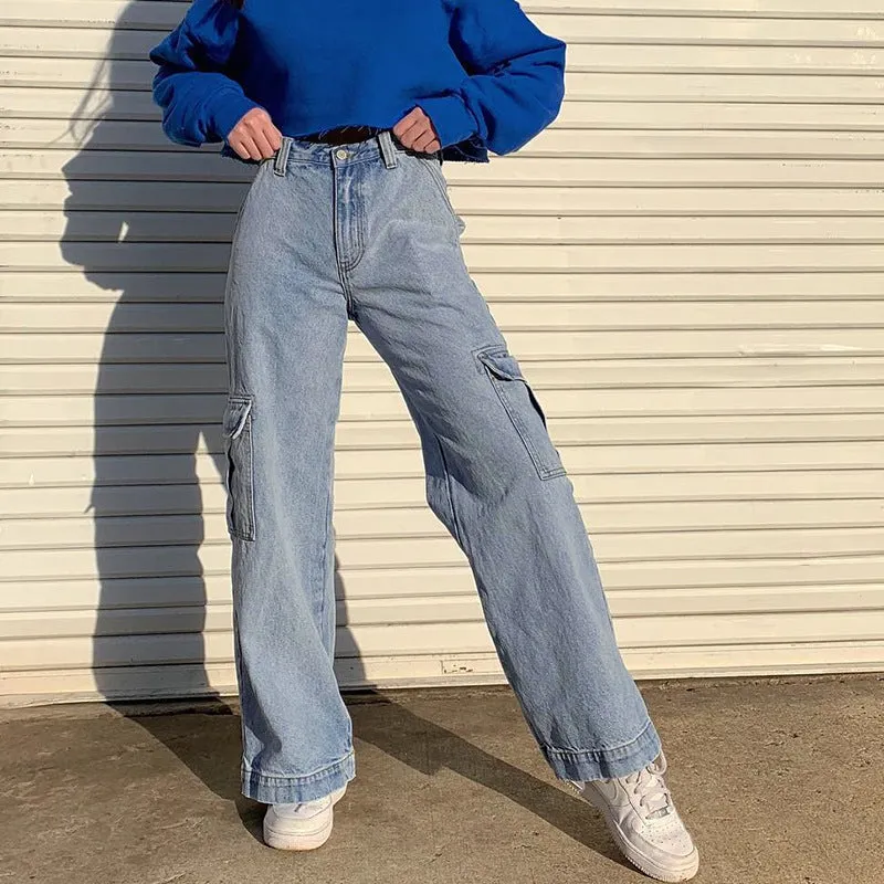 "HIGH WAIST BIG POCKET WIDE LEG" JEANS D060511