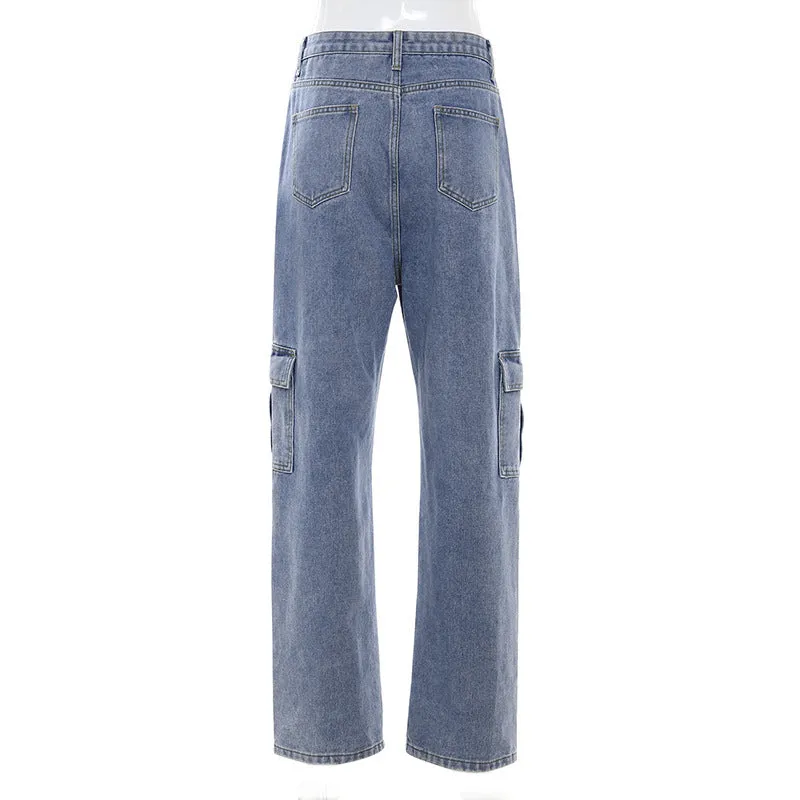 "HIGH WAIST BIG POCKET WIDE LEG" JEANS D060511