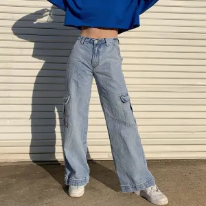 "HIGH WAIST BIG POCKET WIDE LEG" JEANS D060511