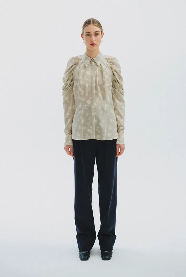 Raglan Sleeve Rose Print Shirt | Beige