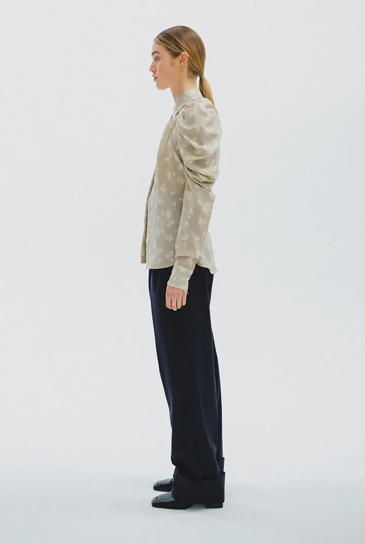Raglan Sleeve Rose Print Shirt | Beige