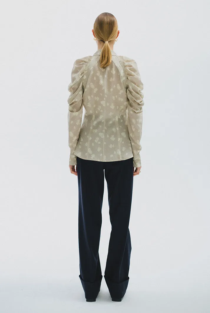 Raglan Sleeve Rose Print Shirt | Beige