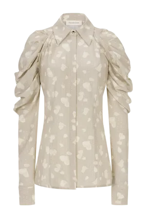 Raglan Sleeve Rose Print Shirt | Beige