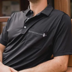Raised by Coyotes Black Bootstitch Pocket Polo