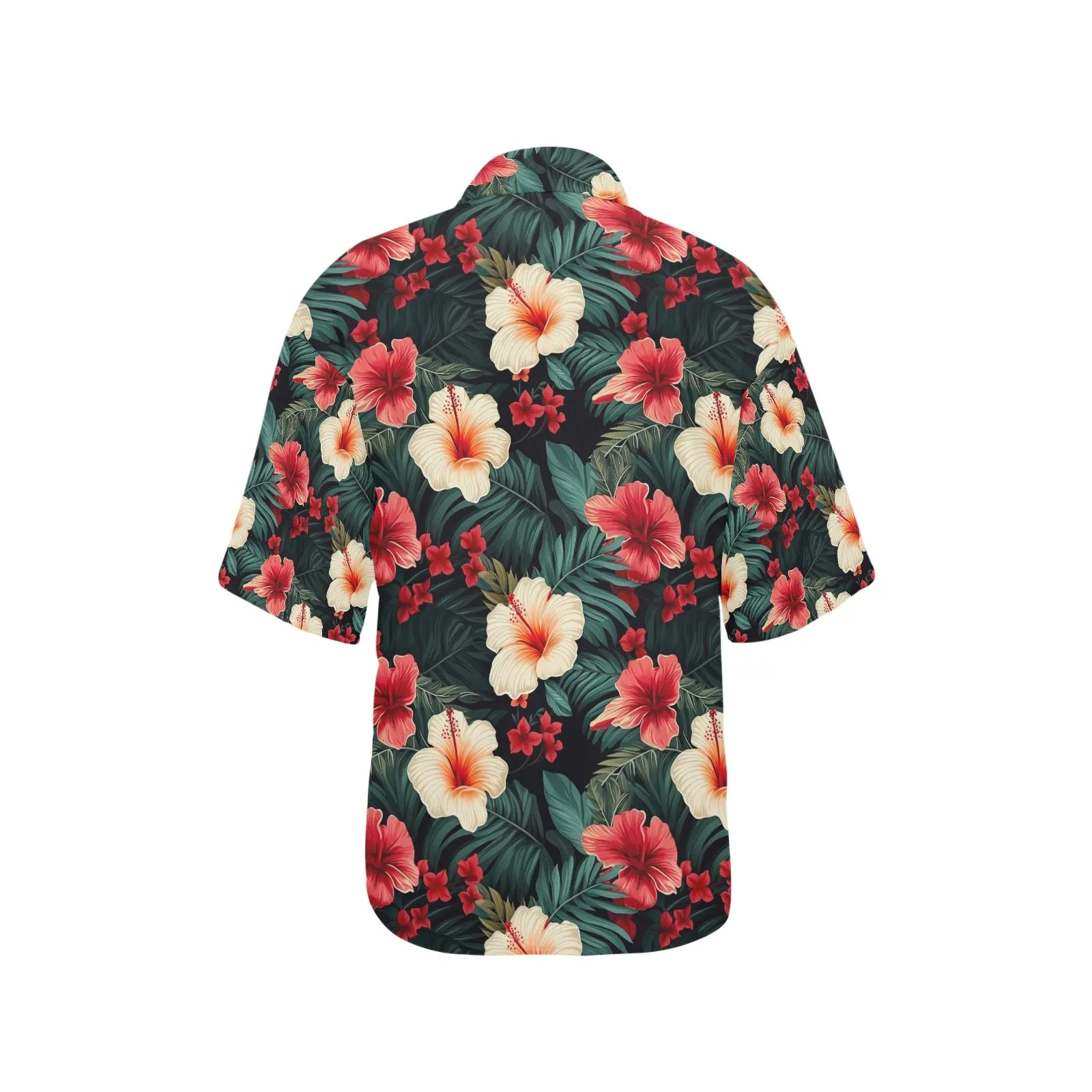 Red & White Hibiscus Hawaiian Shirt for Women