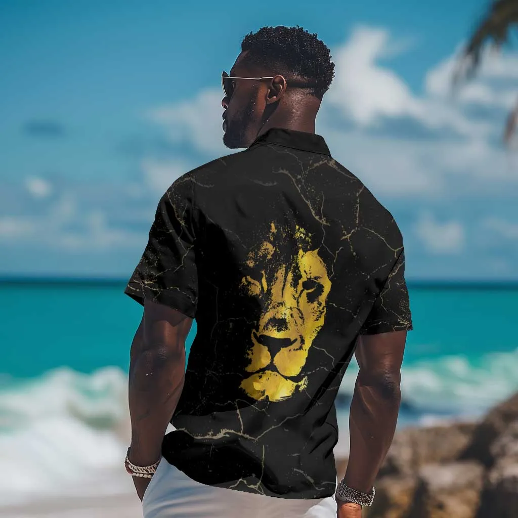 Reggae King Marley Hawaiian Shirt Gold Lion LT05