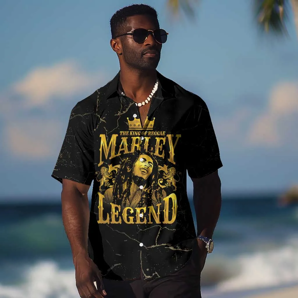 Reggae King Marley Hawaiian Shirt Gold Lion LT05