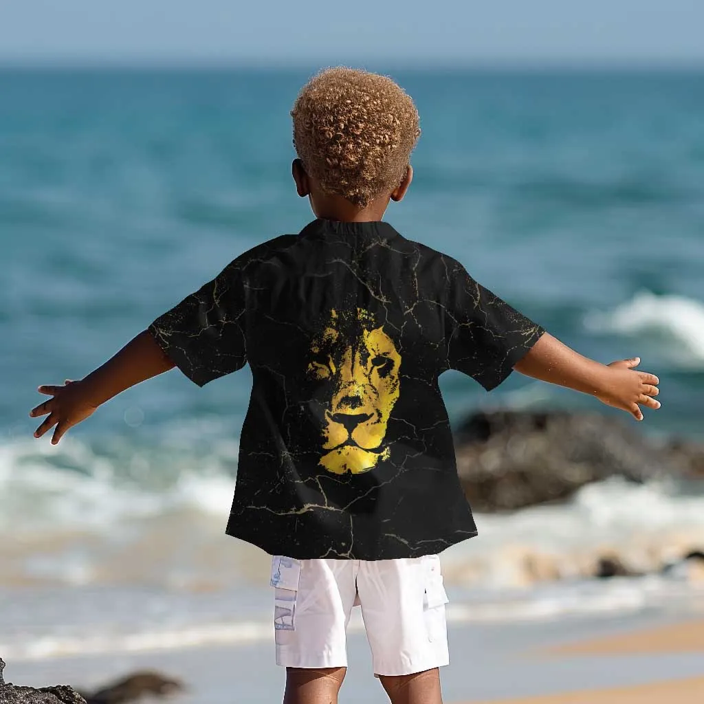 Reggae King Marley Kid Hawaiian Shirt Gold Lion LT05