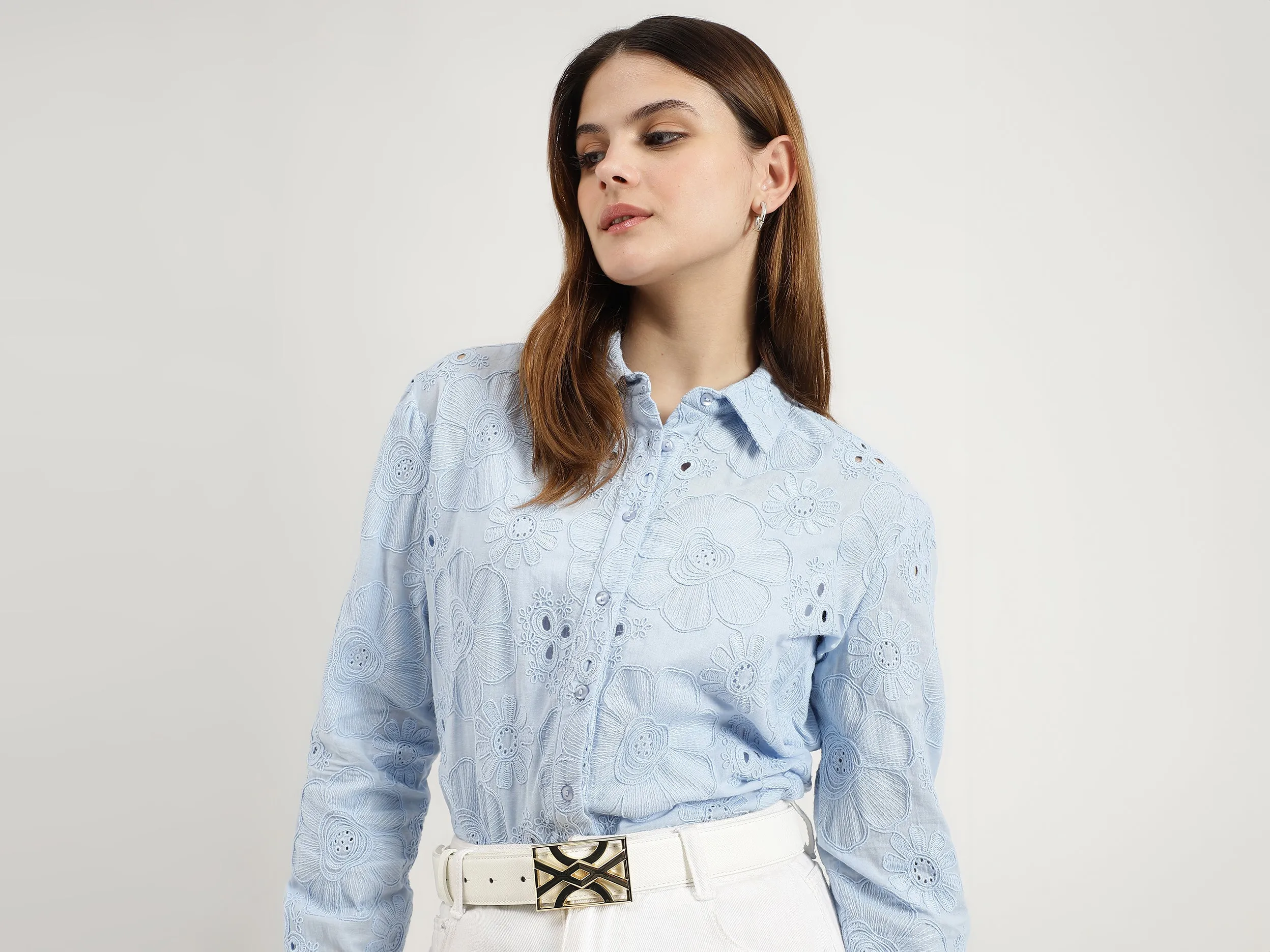 Regular Fit Spread Collar Embroidered Shirts