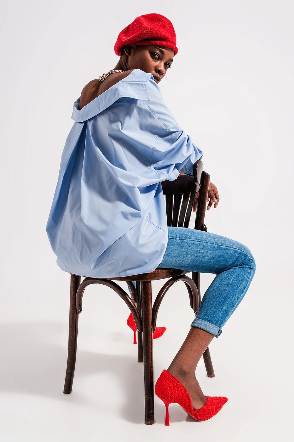 Relaxed poplin shirt in blue