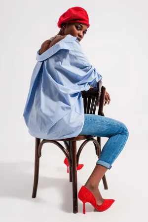Relaxed poplin shirt in blue