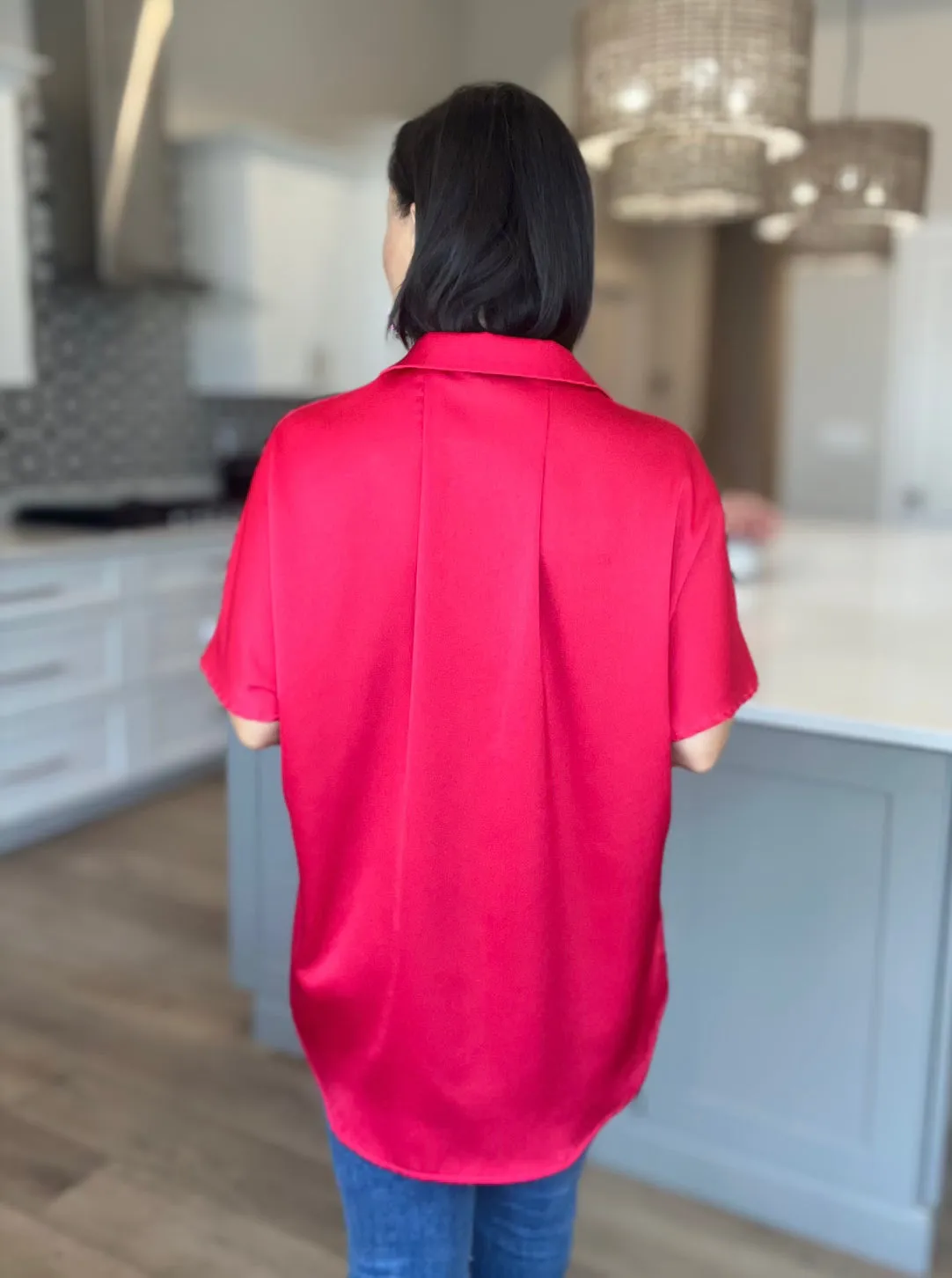 Rose Solid Color Button Down Short Sleeve Shirts