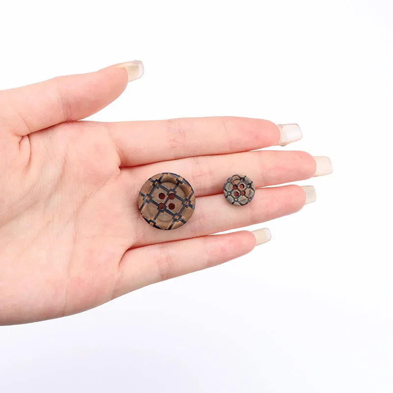 Round 4 Hole Navy Baking Finish Laser Carved Vintage Pattern Wood Buttons 40pcs