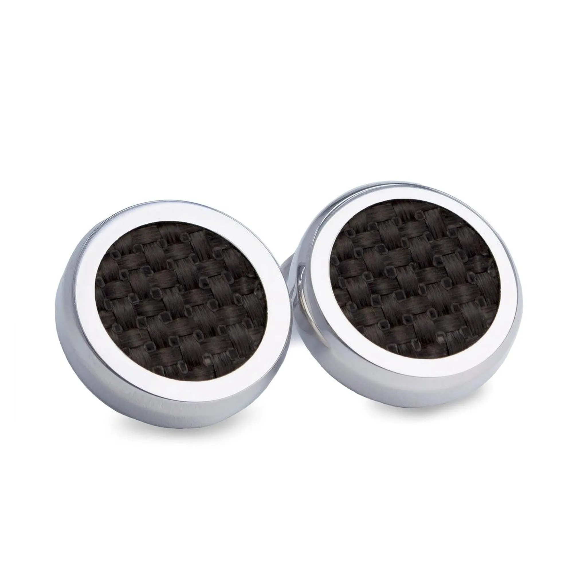 Round Carbon Fibre Cufflinks With Clip-On Button Covers