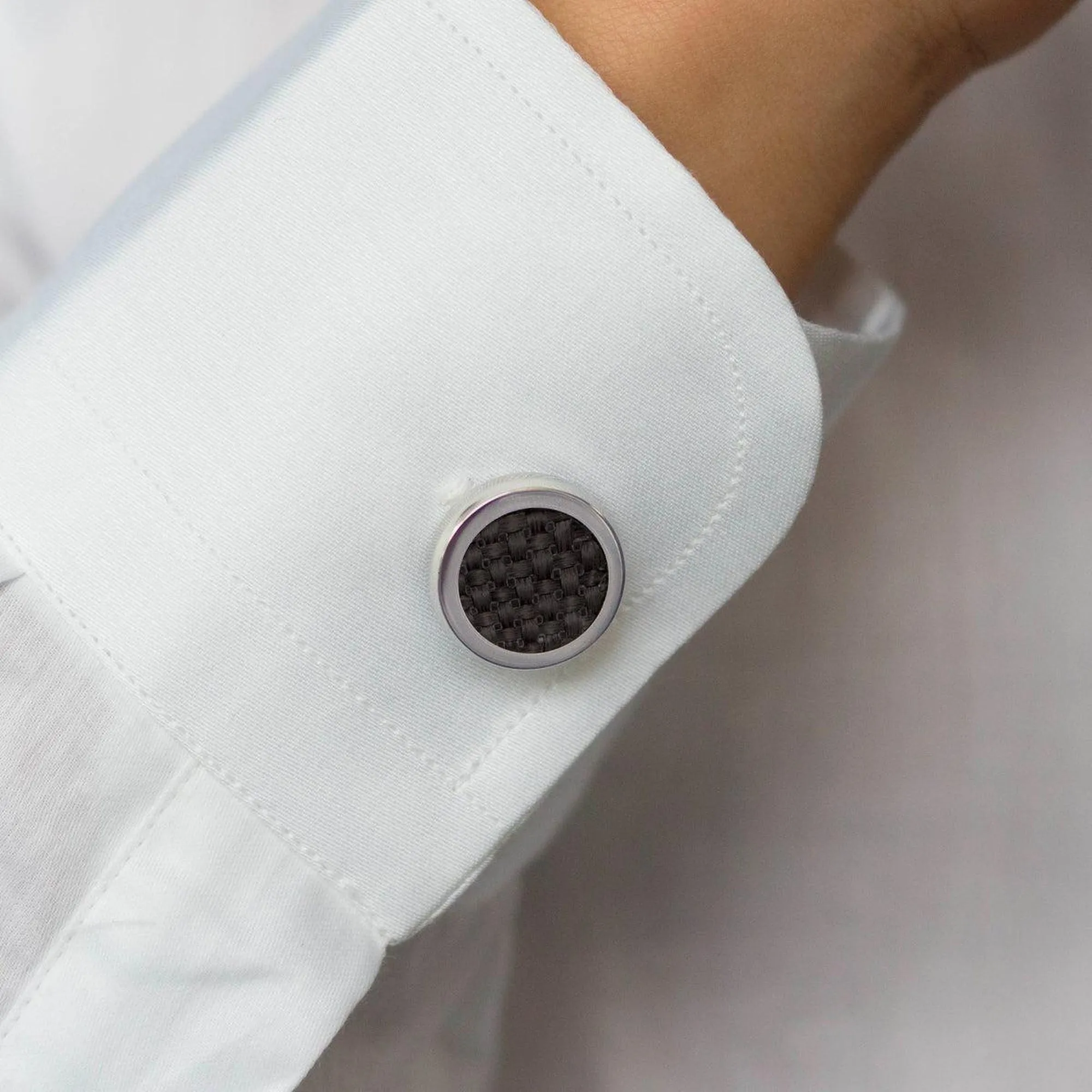 Round Carbon Fibre Cufflinks With Clip-On Button Covers