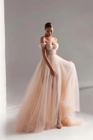 Roycebridal Tulle Prom Dress A-Line Long Shining Beads Prom Gown