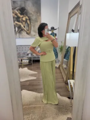 SAGE GREEN SET WITH PLEATED FLAIR PANTS