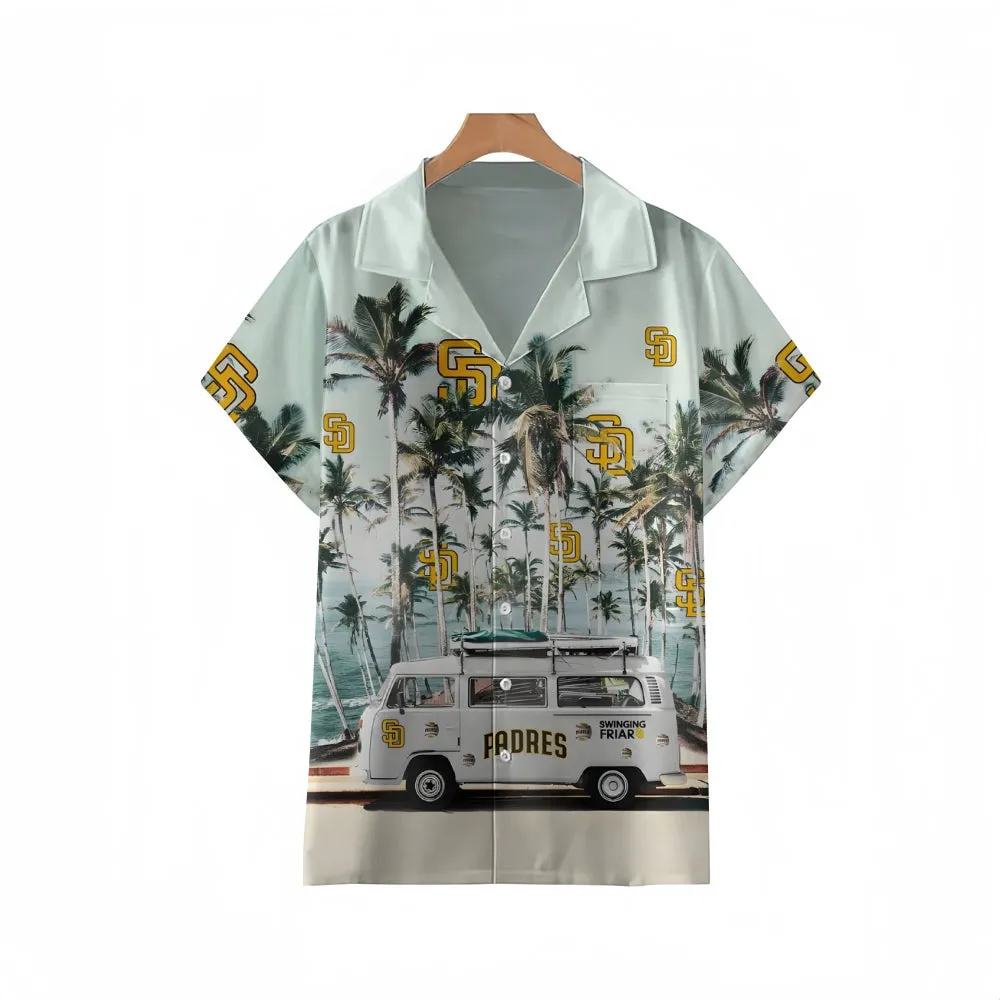 San Diego Padres Baseball Minibus Cuban Collar Short Sleeve Shirt 2410005398